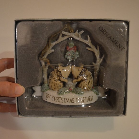 1st CHRISTMAS TOGETHER two Hedgehogs Christmas Ornament Ceramic in a box - Picture 1 of 5